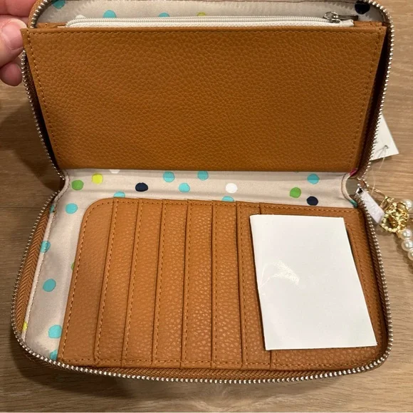 Thirty One All About The Benjamins Diamond Tan Straw Wallet Wristlet Jewell New - Picture 3 of 13